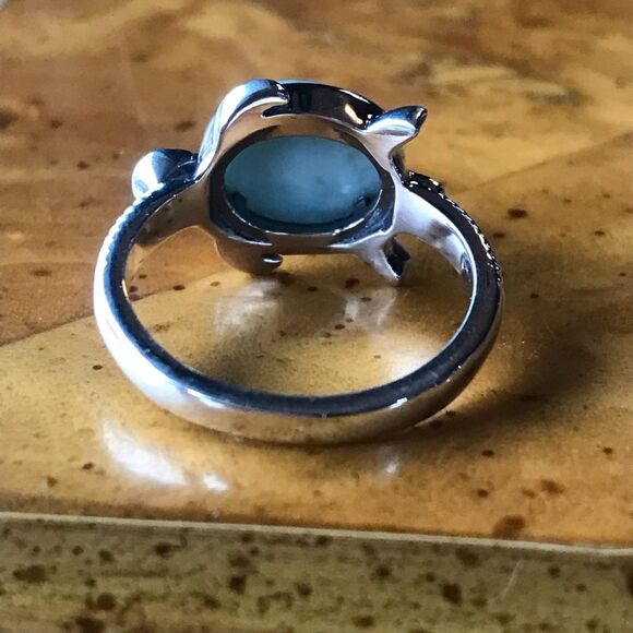 Natural Larimar Sterling Silver Turtle Ring Size 7 - Picture 4 of 8